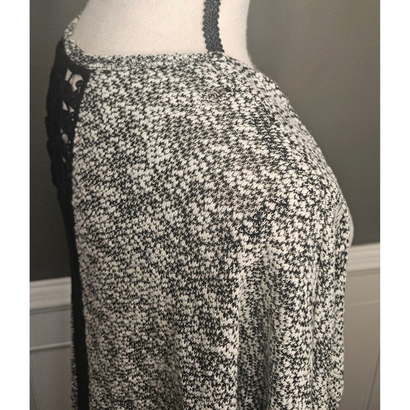 Lace Back Boho Cardigan Open Front Knit Black White Crochet Med - Picture 10 of 10